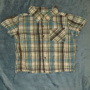 Kidgets Blue and Brown Button Down Shirt Casual Plaid